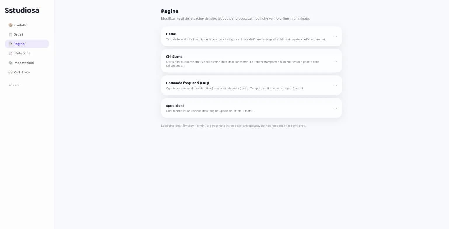 Pannello Sstudiosa — mini-CMS dei testi delle pagine
