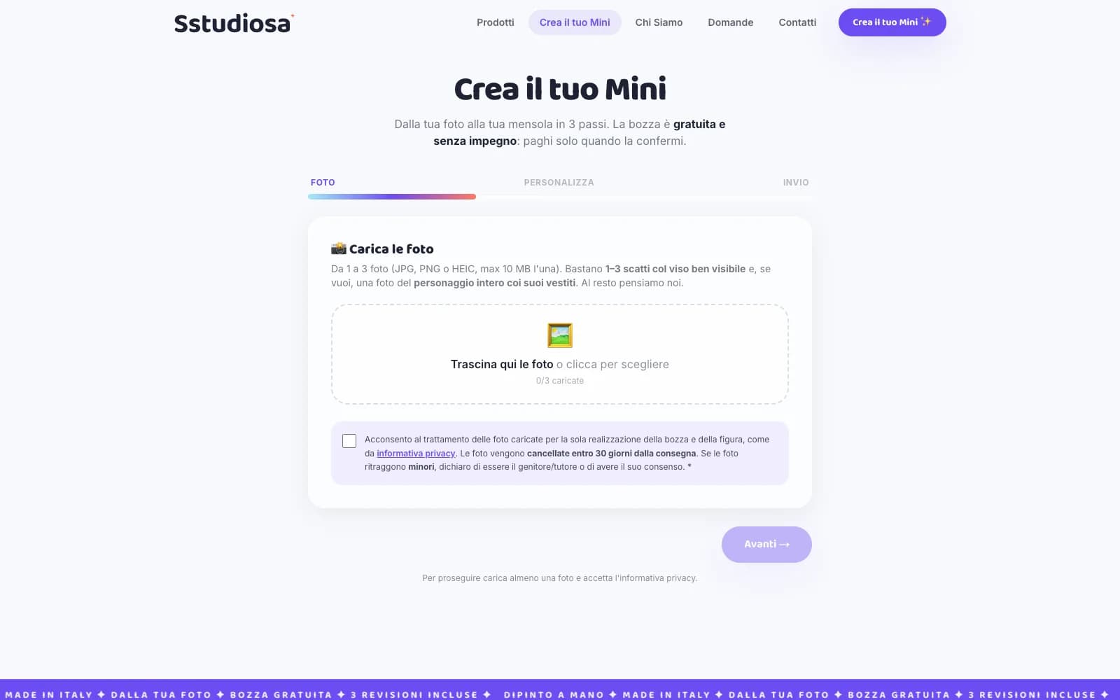 Sstudiosa — wizard «Crea il tuo Mini», passo foto