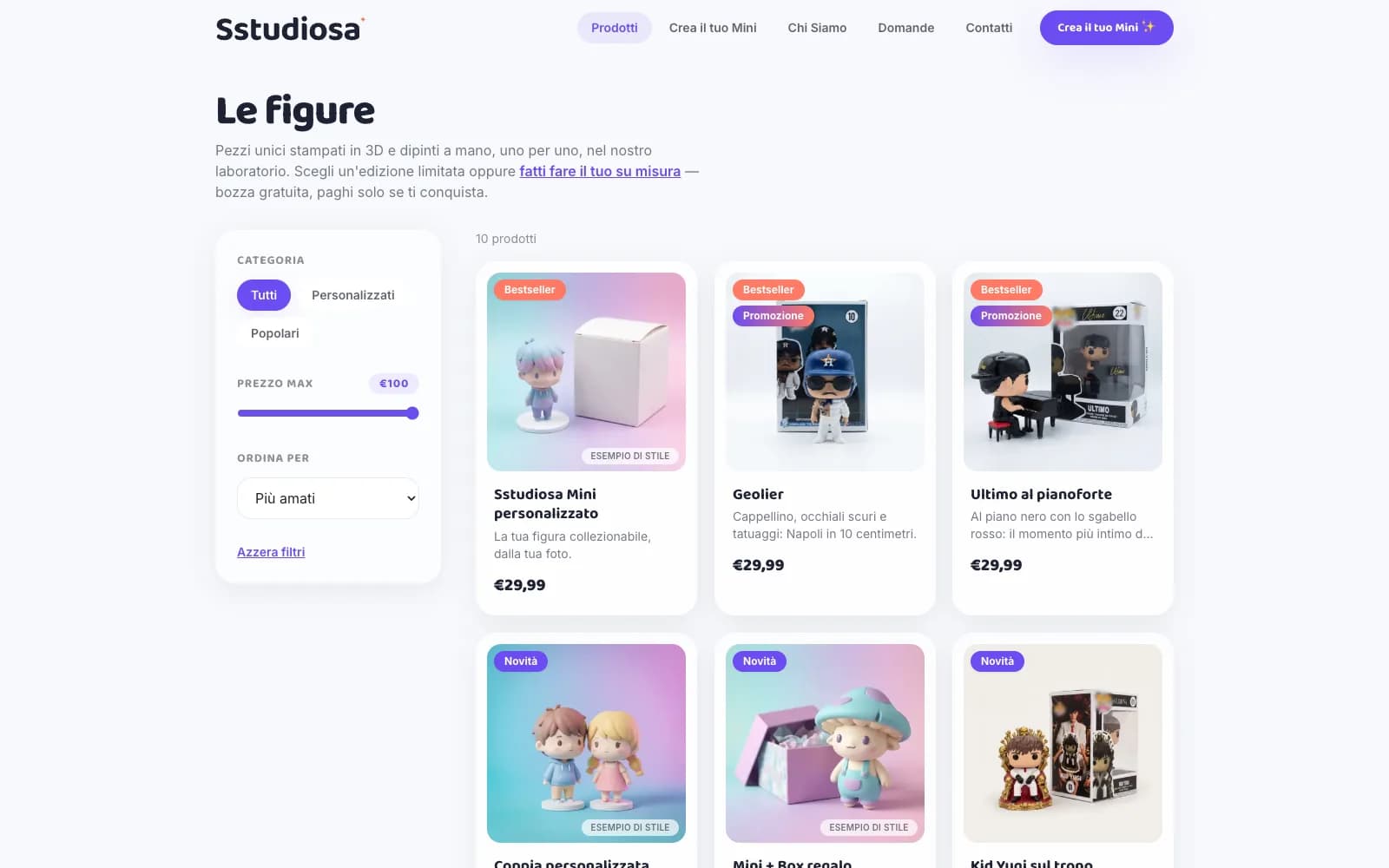 Sstudiosa — catalogo «Le figure» con filtri e badge