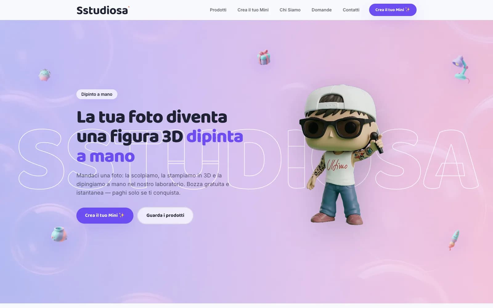 Sstudiosa — Le tue foto diventano figure 3D dipinte a mano.